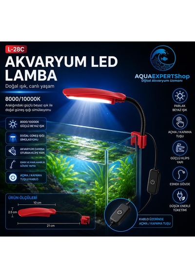 Sobo Akvaryum Lambası Led - Balık Işığı - Akvaryum Işığı - Açma Kapama Tuşlu - Kırmızı - 28 Cm - L-28c