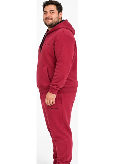 Fore Sport Erkek Kapüşonlu 3 İplik Şardonlu Battal Boy Eşofman Takımı Bordo