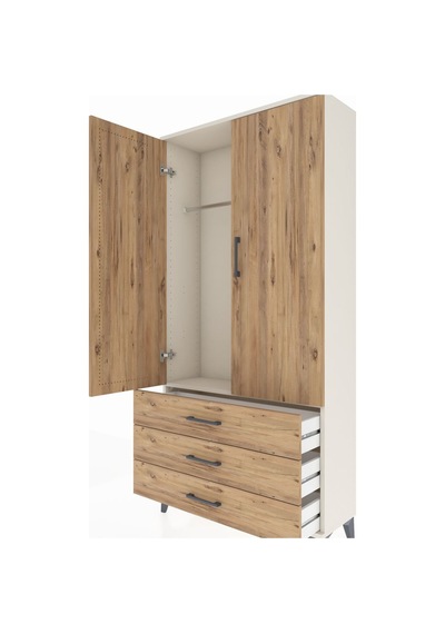 Arges Dolap Tek Raflı 3 Çekmeceli Tek Askılı 88x30x182 Aytaşı-çam Aytası