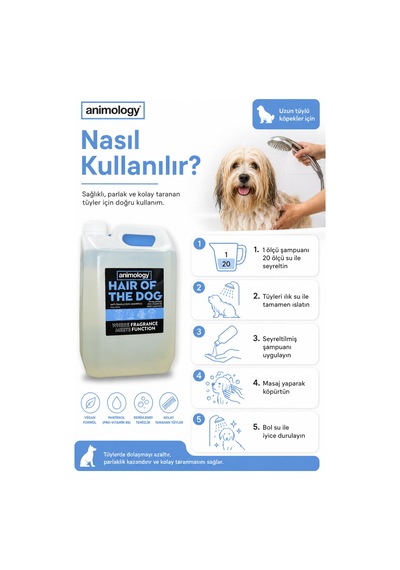 Animology Hair Of The Dog Uzun Tüylü Köpeklere Özel 20:1 Konsantre Köpek Şampuanı 5 Lt