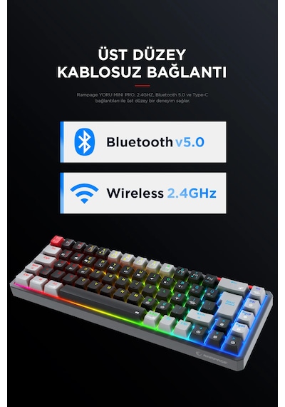 Rampage Yoru Mini Pro Type-c Rgb Red Swich Mekanik Kablosuz Oyunc