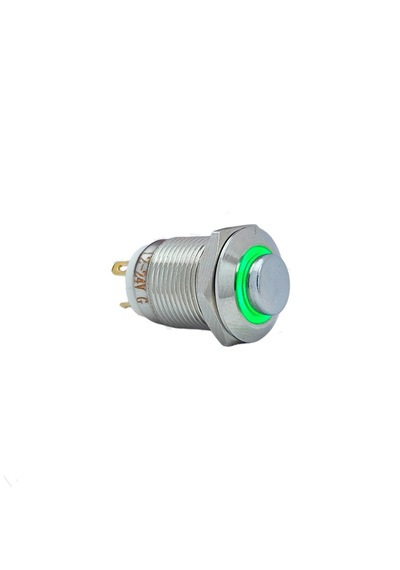12mm Yaylı Ledli Metal Buton - 1no - Ip67 Yeşil