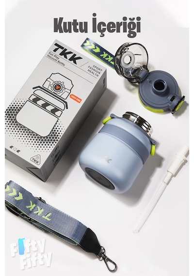 Tkk 600 Ml Çelik Su Matarası Çift Kullanım Pipetli/rahat İçim 12 Saat Sıcak/24 Saat Soğuk Termos -2029-600ml Gri