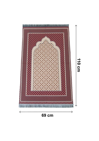 Mihraplı Yıldız Desenli Goblen Seccade - Kırmızı Kırmızı