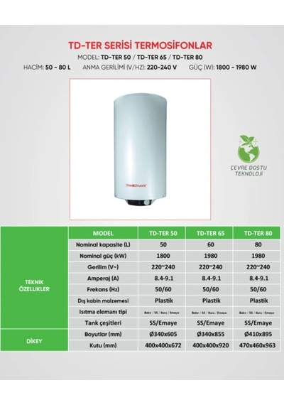 Termodinamik Td-ter 65 Lt Digital Termosifon Montaj Dahil