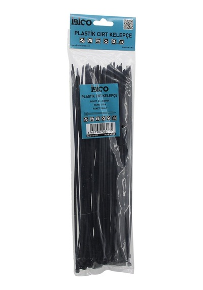 Siyah 3.6x300mm Plastik Cırt Kelepçe 100pcs Standart