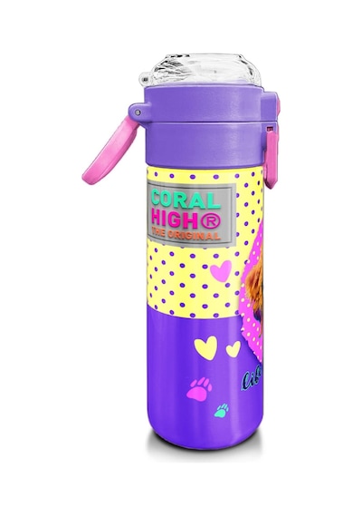 Coral High Kids Sarı Pembe Sevimli Köpek Desenli Pipetli Ve Direkt İçim Çelik Termos 500 Ml 31953 Sarı