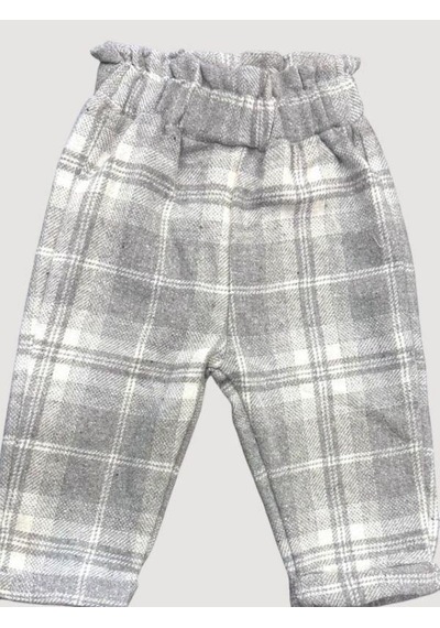 Çikoby Kız Çocuk Bel Lastikli Ekose Pantolon-13669 Gri