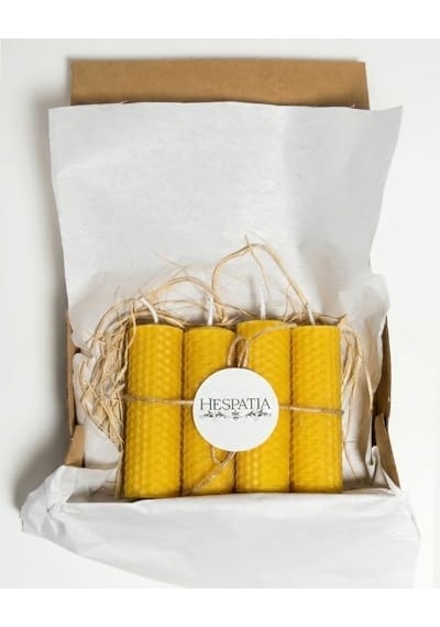 Doğal Balmumu Petek Mum 4'lü Set Hespatia 10.5cm X 2 Cm Elle Sarım Zararlı Kimyasalı İçermez Temiz Yanış Açık Ahşap