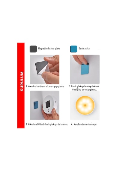 Upway 4 Adet Sensörlü Şarjlı Mıknatıslı Led Lamba Seti - 8 Ledli Günışığı Renkli Gün Işığı