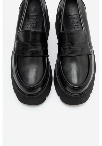 Luvi Shoes Santıa Siyah Mat Rugan Kadın Kalın Tabanlı Loafer Ayakkabı