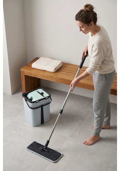 Tablet Mop Seti 12 Litre Maxi Temiz Kirli Su Bölmeli Kendinden Sıkmalı Mikrofiber Paspas