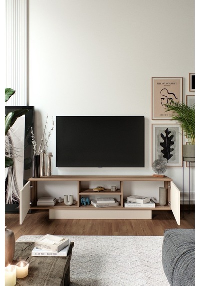 Verona Modern 2 Kapaklı Raflı Tv Ünitesi Tv Sehpası 180 Cm Ceviz-aytaşı