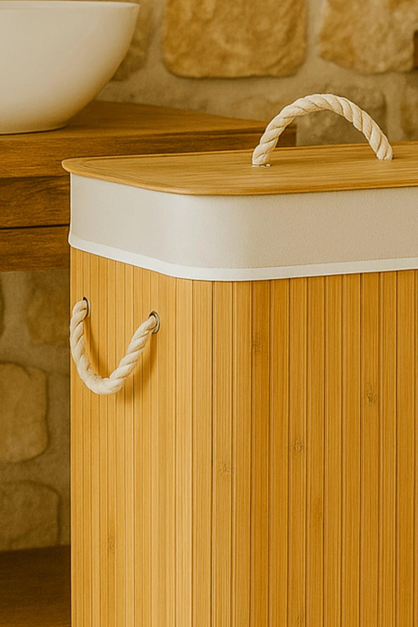 Dikdörtgen Katlanabilir Bambu Kirli Çamaşır Sepeti Oyuncak Düzenleyici Organizer 60 Cm Bambu