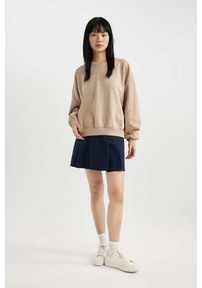 DeFacto Coool Oversize Geniş Kalıp Bisiklet Yaka Kalın Basic Düz Sweatshirt A4177AX23WNBG708