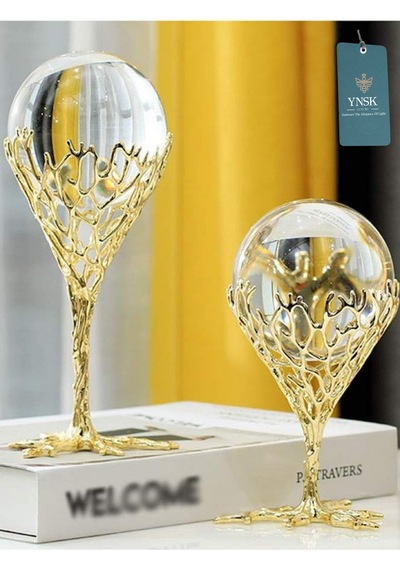 Chacha Home Luxury Odyssey 2'li Pirinç Deve Kuşu Ayağı Gold Dekoratif Kristal Top Küre