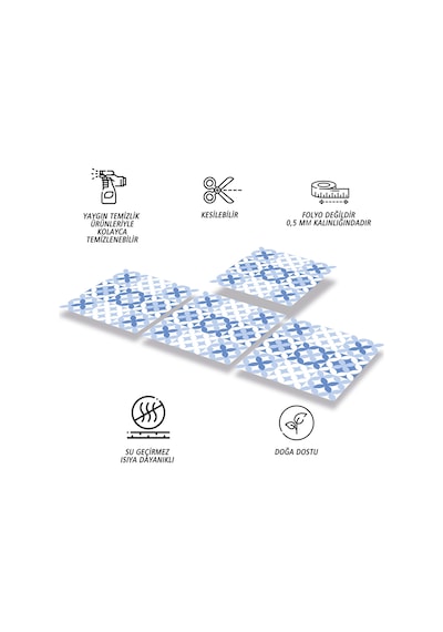 Tink KENDİNDEN YAPIŞKANLI MAVİ ÇİÇEK DESENLİ PVC KARO 30X30 CM