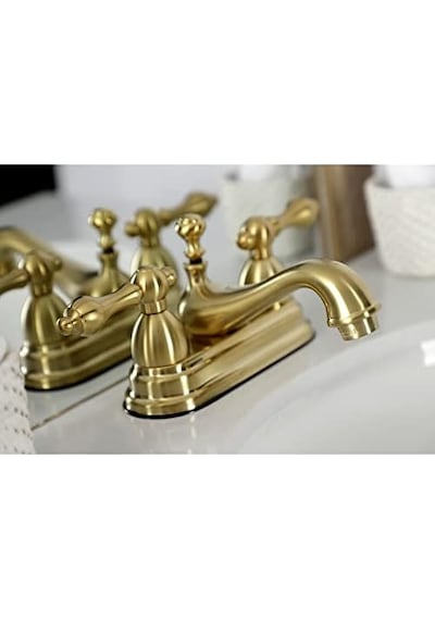 Brass Ks3607al Restorasyon 4" Centerset Banyo Bataryası, Fırçalanmış Pirinç, 6.38 X 4.5 X 3.06