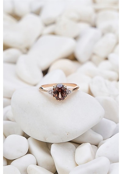 Smoky Quarts Taşli Yan Taslari Swarovski Yüzük - Ak535