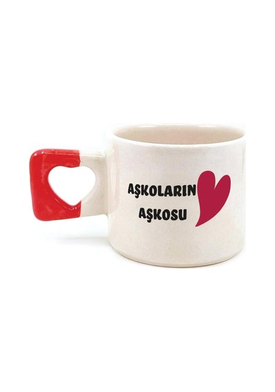 Mor Mürekkep Aşkoların Aşkosu Baskılı Kırmızı Kulplu Kalp Sevgililer Günü Kupası
