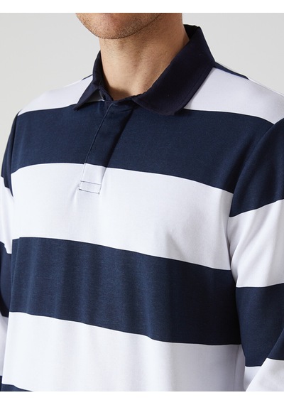 Lcwaıkıkı Basic Lacivert Polo Yaka Uzun Kollu Çizgili Erkek Sweatshirt