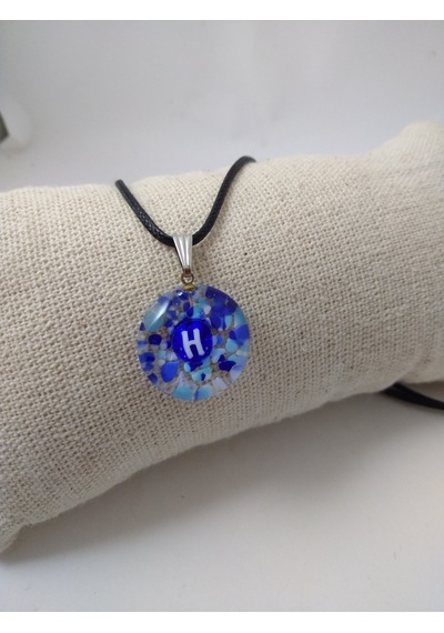 Cam Harf Kolye – Handmade El Yapimi Murano– (H) Harfi Modeli Gümüş