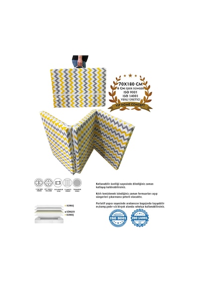 Katlanır Yer Yatağı Ve Tek Kişilik Sünger Katlanır Minder Yatak 70x180 Cm 6 Cm-sarı Gri Zikzak