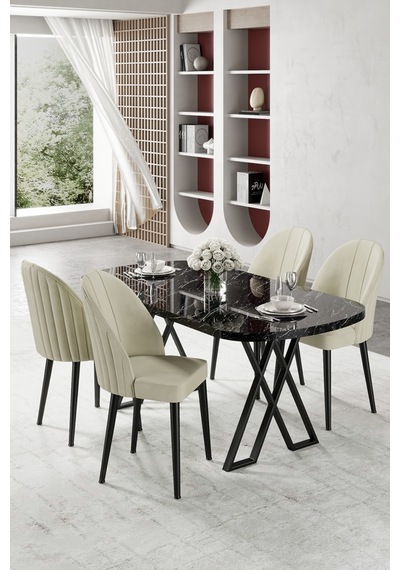 Canisa Kaye Serisi Mdf 90 X168 Siyah Mermer Desen Mutfak Masa Takımı 4 Krem Sandalye Siyah Mermer Desen Masa Krem Sandalye Canisa Kaye Serisi Mdf 90 X168 Siyah Mermer Desen Mutfak Masa Takımı 4 Krem Sandalye Siyah Mermer Desen Masa Krem Sandalye
