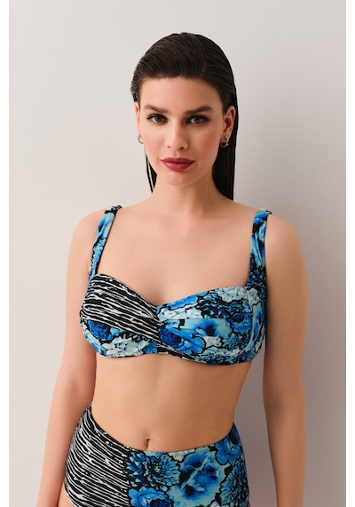 Suwen Azure Drapeli Bikini Üst Sb25295850850 Mavi Çiçekli