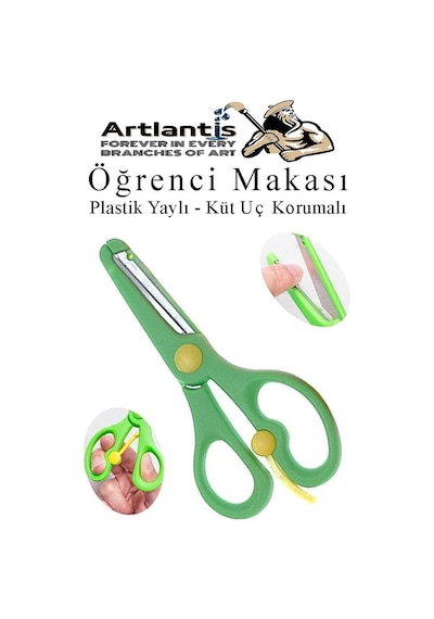 Yeşil Öğrenci Makası 1 Adet Plastik Yaylı Küt Uç Korumalı Okul Makası Çocuk Makası Okul Öncesi Kreş Ana Sınıfı