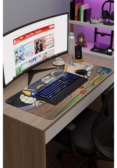 Cuphead Kaymaz Dikişli Kauçuk Oyuncu Mousepad V3 - 90x40 Xxl Gaming Mouse Pad Fare Altlığı