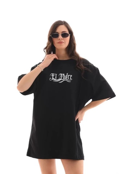 Modi Unisex Bisiklet Yaka Baskılı Oversize T-shirt - Siyah - Mymg112561