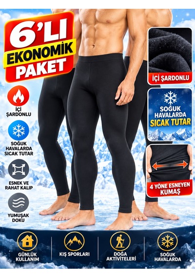 Qulat 6 Lı Erkek Termal Tayt Içi Şardonlu Ekonomik Paket Siyah