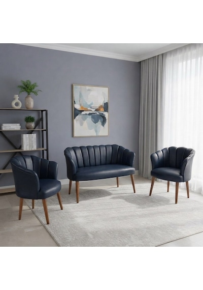 Papatya 2+1+1 Deri Kumaş Ofis & Büro İş Yeri Bekleme Koltuğu Takımı Ahşap Ayak - Lacivert Papatya 2+1+1 Deri Kumaş Ofis & Büro İş Yeri Bekleme Koltuğu Takımı Ahşap Ayak - Lacivert