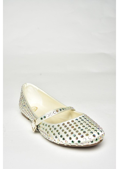Fox Shoes U726634504 Bej Kumaş Taş Detaylı Kadın Babet Bej-kumaş