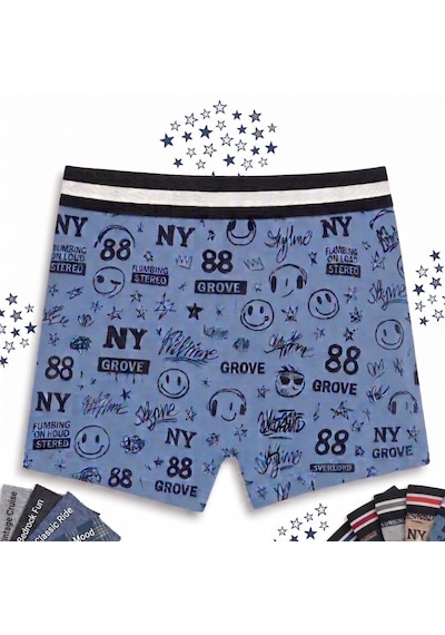 Orivra 5'li Erkek Çocuk Boxer Seti Esnek Desenli Pamuklu İç Çamaşırı Paketi Çok Renkli
