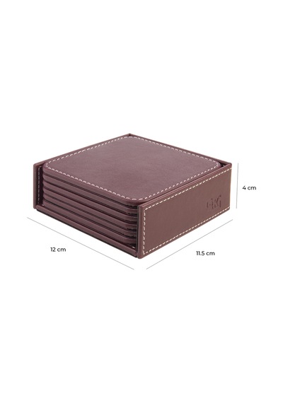 Bardak Altlığı,6 Lı Set,masaüstü Kare Cup Coaster,vegan Suni Deri,11x11 Cm.,bordo