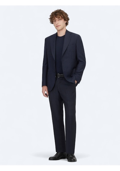 Kip Açık Lacivert Düz Modern Fit Yün Karışımlı Ceket Açık Lacivert