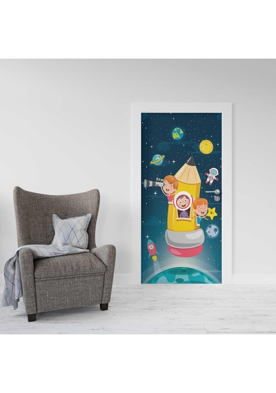 Kapı Giydirme Kapı Sticker Folyosu Uzay Çocuklar