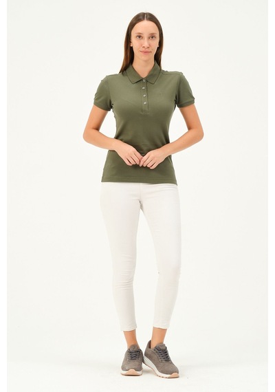 Msw Kadın Kısa Kollu Regular Fit Polo Yaka T-shirt Haki