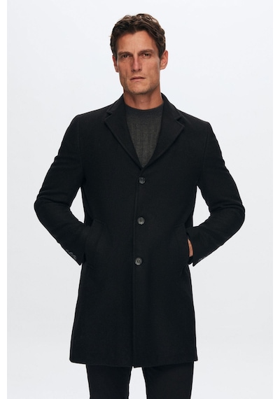 D's Damat Ds Damat Regular Fit Siyah Mono Yaka Kaşe Kaban 5HF08ORT10000 Siyah