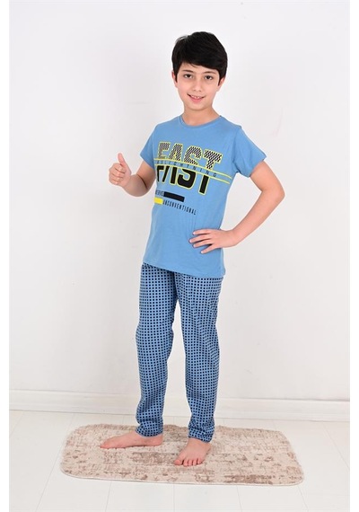 Vitmo erkek çocuk kısa kollu pijama takımı fast model mavi Vitmo erkek çocuk kısa kollu pijama takımı fast model mavi