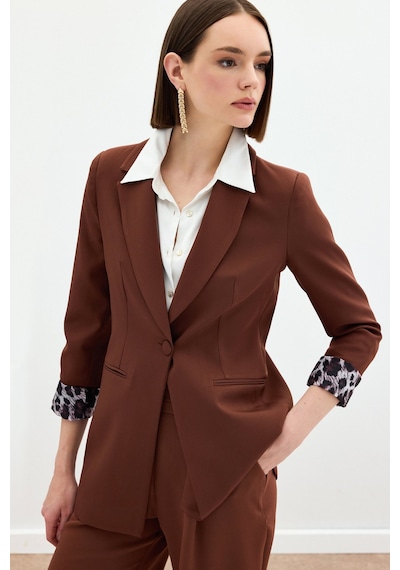 Sateen Mono Yaka Klasik Ceket - Kahve