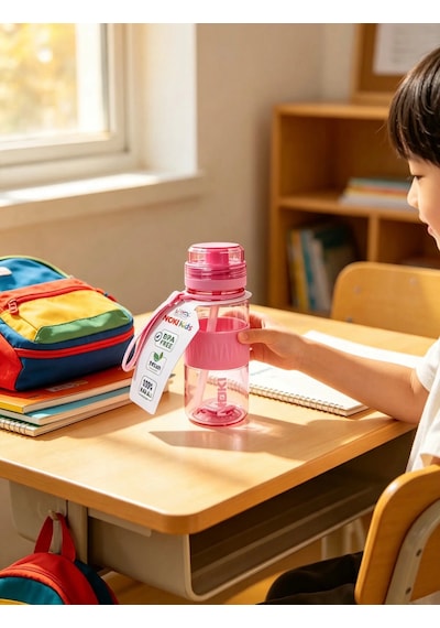Noki Kids 400 Ml Okul Öncesi Ve İlkokul Tritan Pipetli Su Matarası Sızdırmaz Askılı Pembe