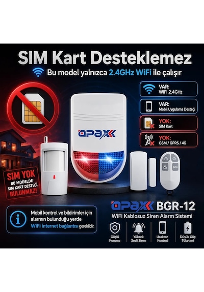 Opax Bgr-12 Wifi Kablosuz Alarm Sistemi 96 Bölge Desteği 1 Yıl Ahm