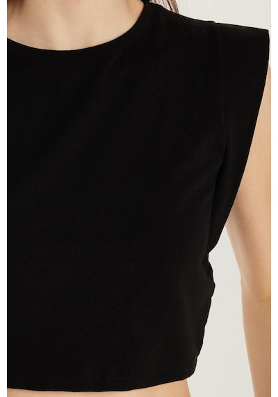 Tudors Kadın Slim Fit Dar Kesim Sıfır Kollu Bisiklet Yaka Siyah Bluz-34044 Siyah