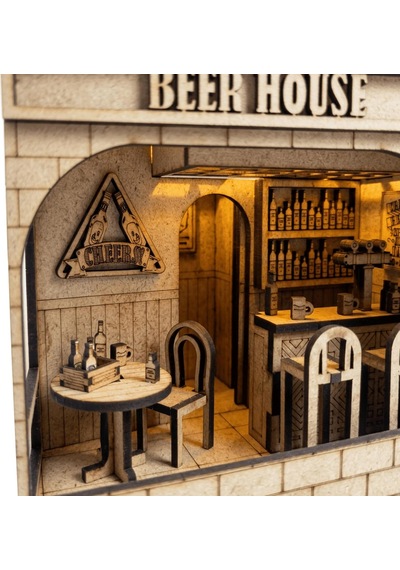 Algwooddesign Beer House Ahşap Maket, 89 Parça Dıy Minyatür Bar Modeli, Peri Led Dahil, Mdf 3d Puzzle, Hobi Ve Dekorasyon Seti, 10 X 9 X 11 Cm