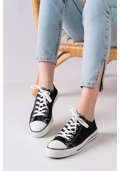 N Moda Unisex Keten Ayakkabı Spor Ayakkabı Günlük Sneakers Kısa Siyah