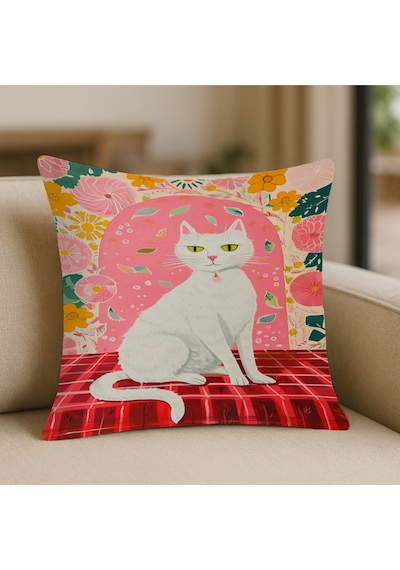 Turkıshrug Kıngdom Kedi Desenli Kırlent Kılıfı 43x43 Cm, Çift Taraflı, Fermuarlı, Yıkanabilir 43 X 43 Çok Renkli