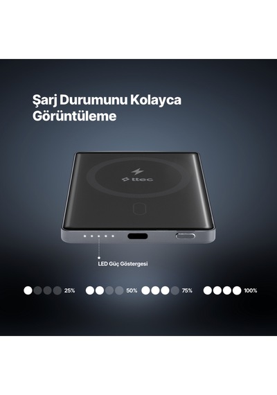 Ttec 2BB229GR 5.000 mAh MagSafe Uyumlu PD 20W Kablosuz Taşınabilir Hızlı Şarj Aleti